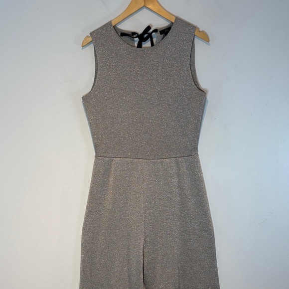 J.Crew Women's Sleeveless Lurex Silver Knit Jumpsuit wide leg Velvet Tie small - Picture 2 of 14